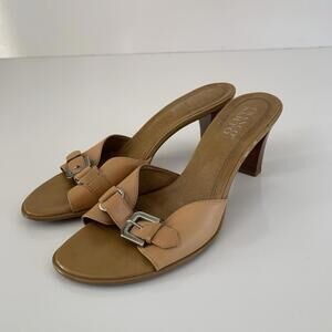 Franco Sarto leather Buckle peep toe kitten heel slip on Y2K 90s 2000s 8B  8